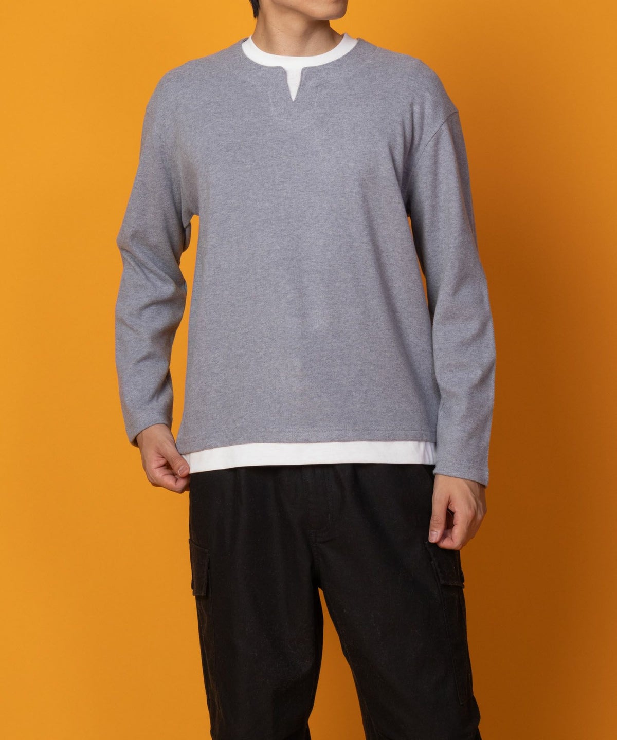 NAVY 温℃ 両面起毛キーネックフェイクTシャツ メンズ