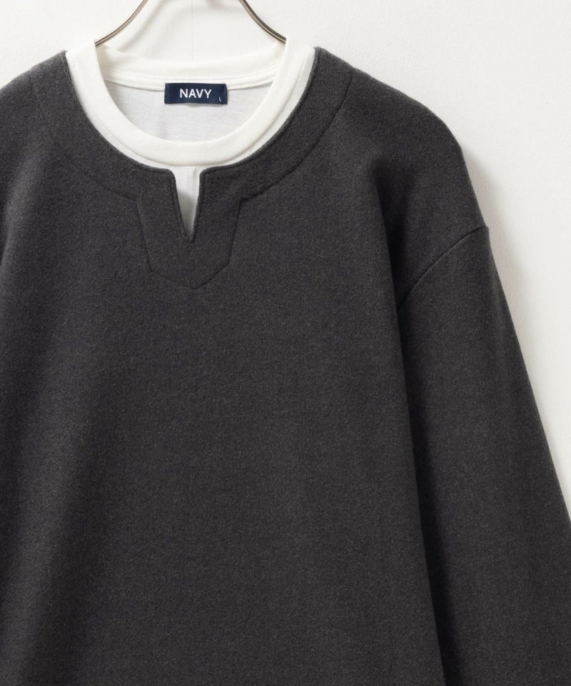 NAVY  温℃ 両面起毛キーネックフェイクTシャツ メンズ商品画像-7