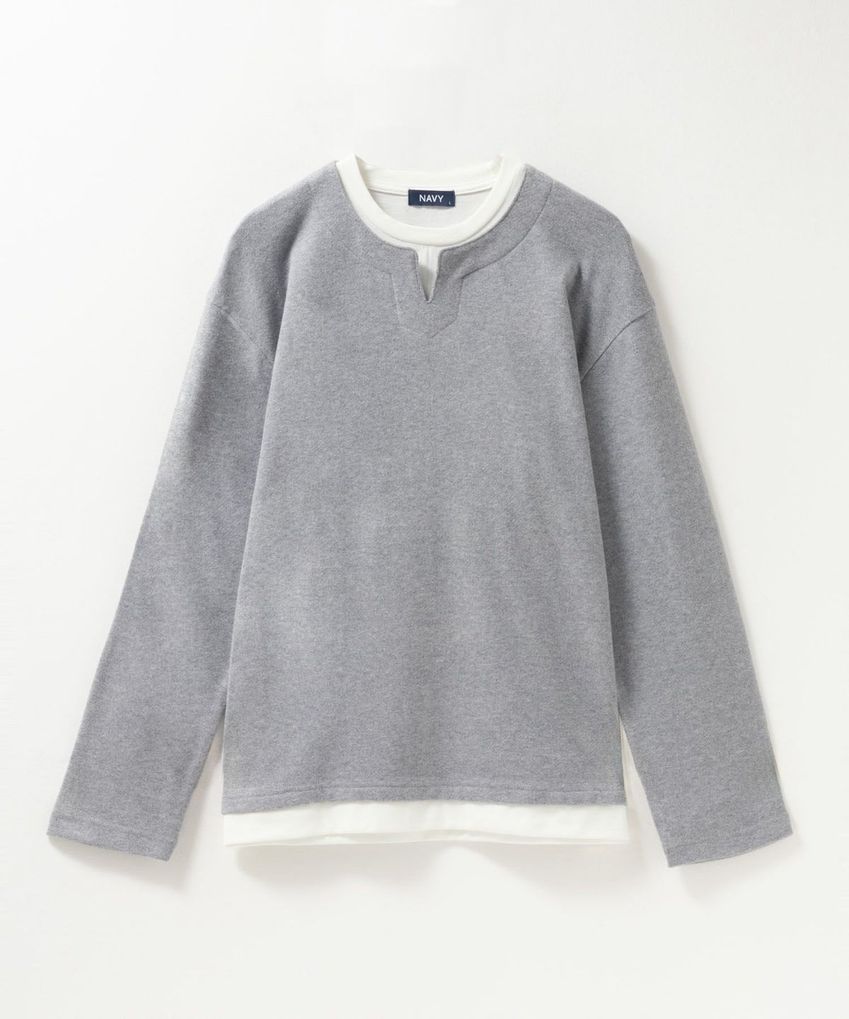 NAVY 温℃ 両面起毛キーネックフェイクTシャツ メンズ