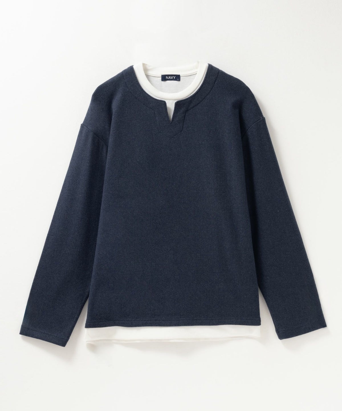 NAVY 温℃ 両面起毛キーネックフェイクTシャツ メンズ