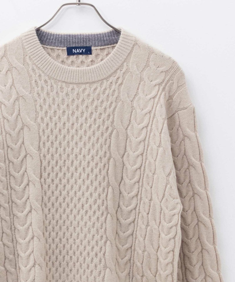 [期間限定knit]NAVY  快適ニット ケーブル編み メンズ商品画像-1