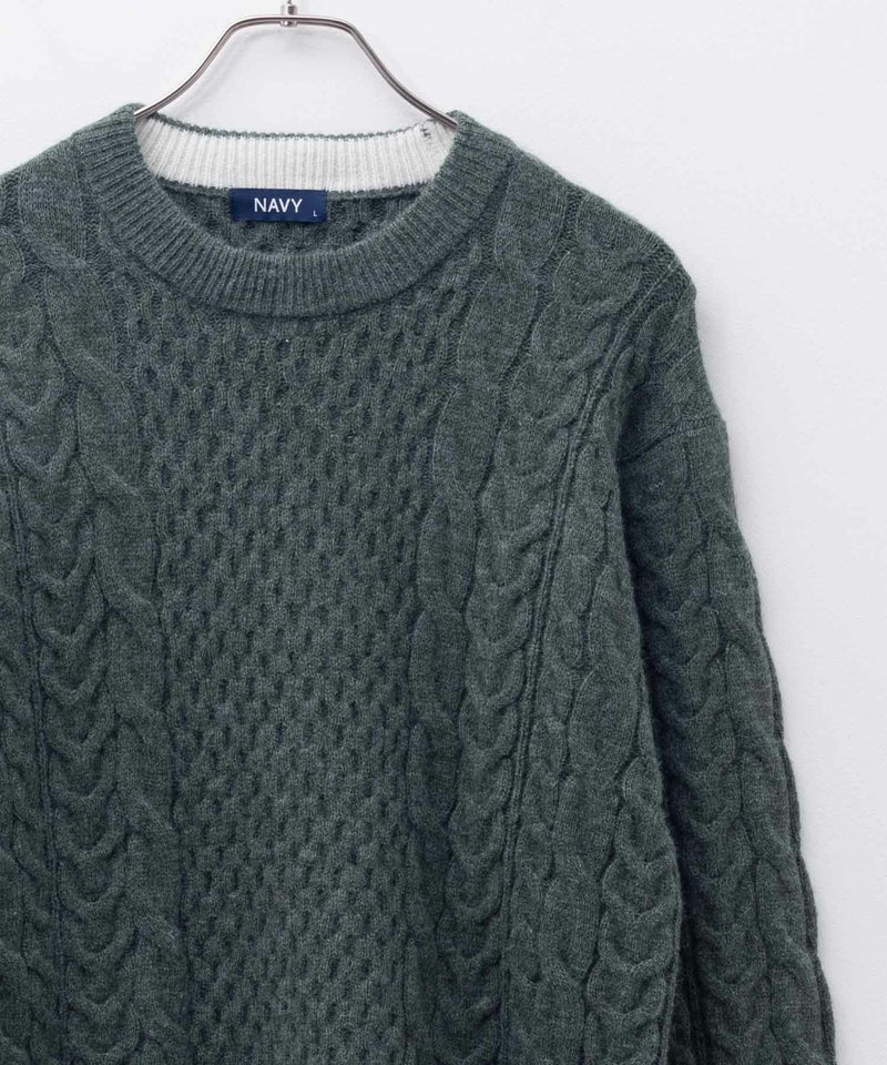 [期間限定knit]NAVY  快適ニット ケーブル編み メンズ商品画像-4