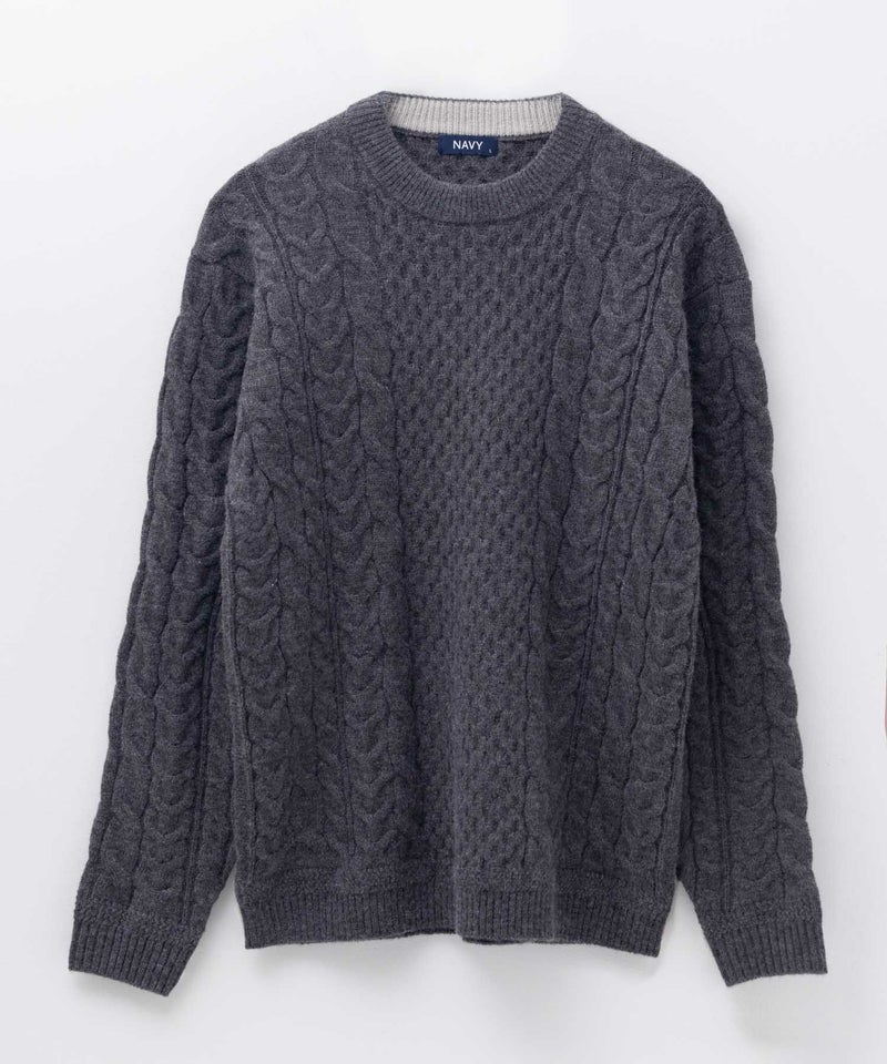[期間限定knit]NAVY  快適ニット ケーブル編み メンズ商品画像-7