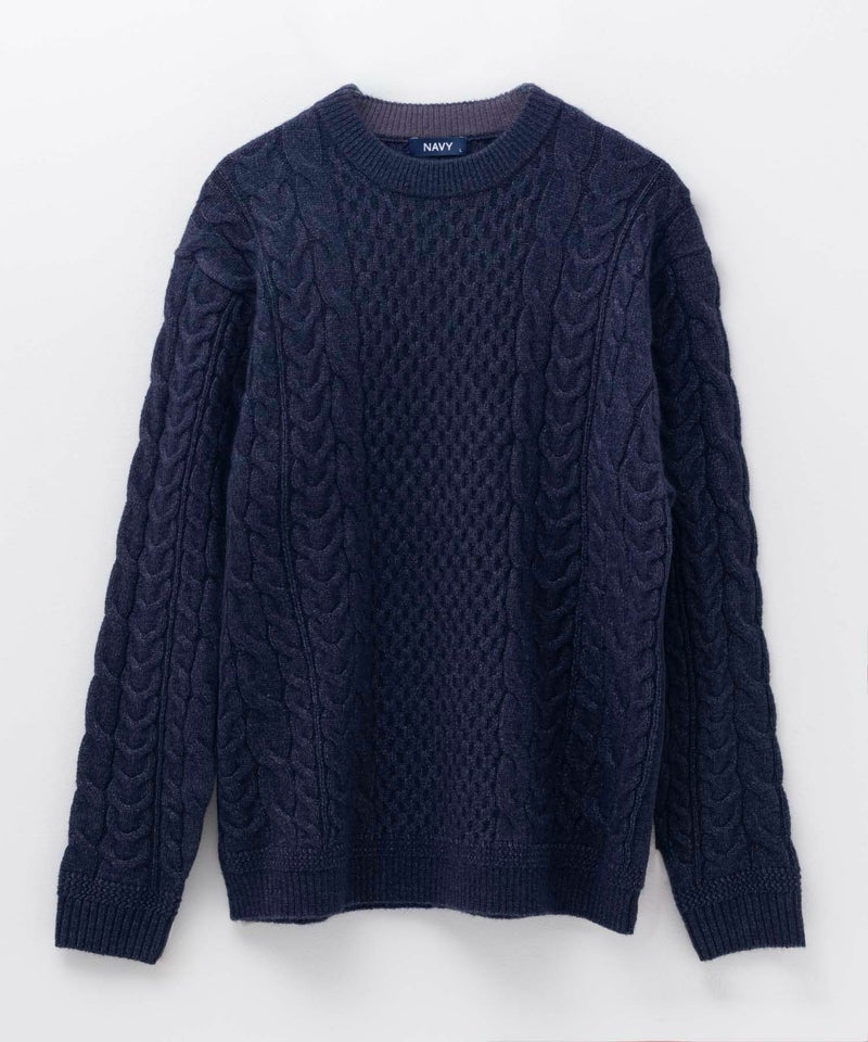 [期間限定knit]NAVY  快適ニット ケーブル編み メンズ商品画像-9