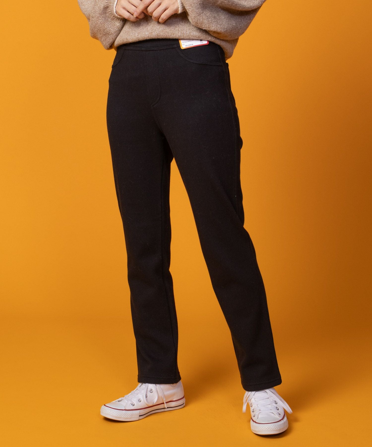 保温　ネイビー ストレートパンツ レディース nAvy 温℃裏シャギースリムストレートパンツ レディース