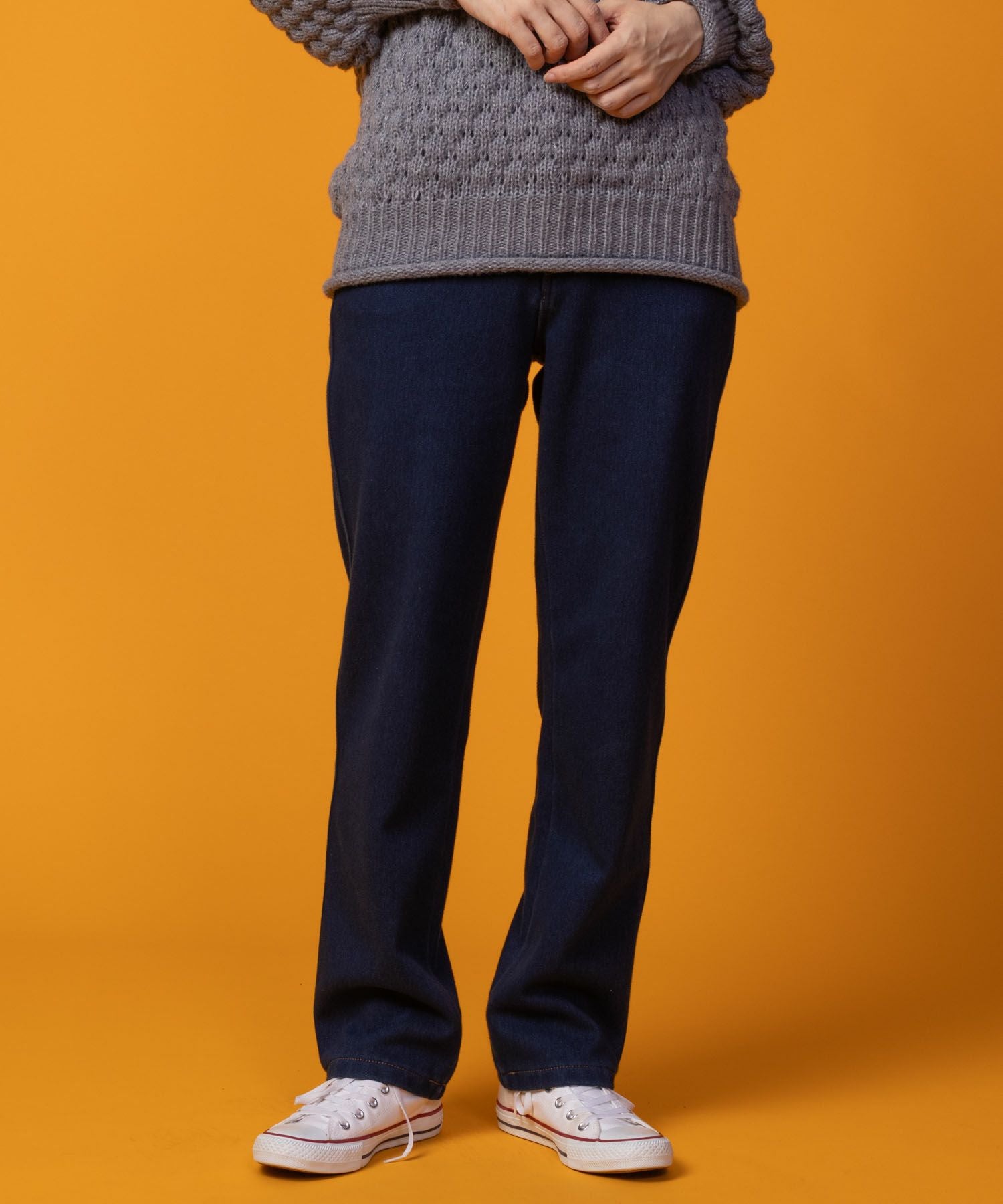 保温　ネイビー ストレートパンツ レディース nAvy 温℃裏起毛ストレートパンツ レディース