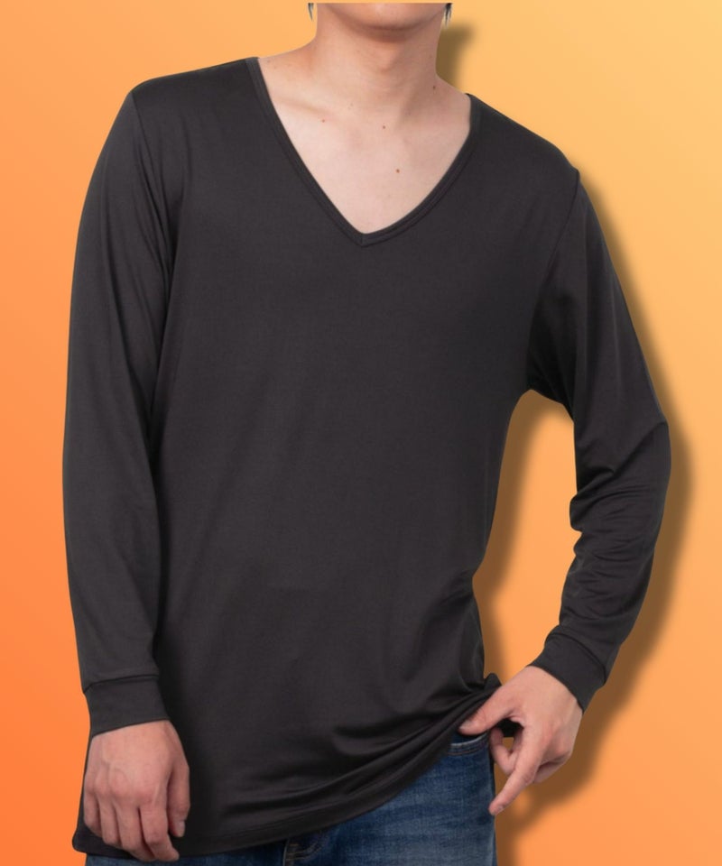 MAC HEAT VネックインナーTシャツ9分袖 メンズ メール便 対応商品商品画像-2