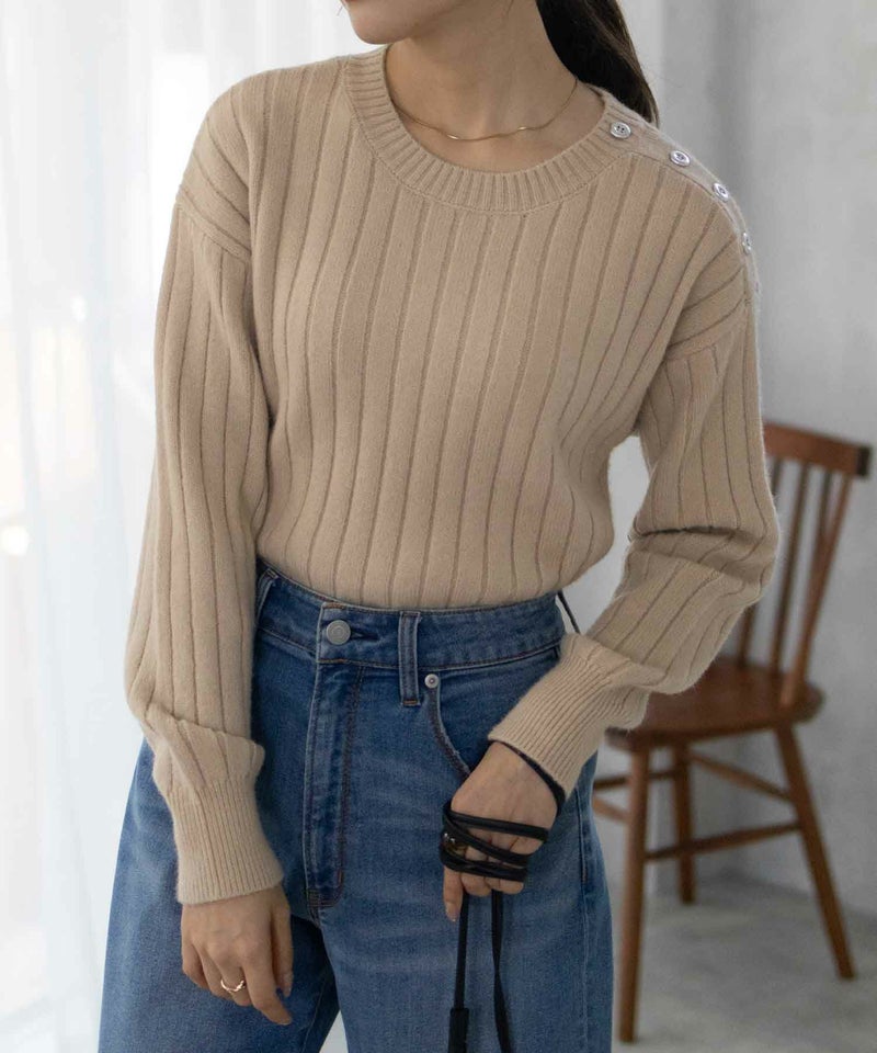 [期間限定knit]nAvy  もちり もちもち 洗えるニット 肩ボタンクルーネック レディース商品画像-4
