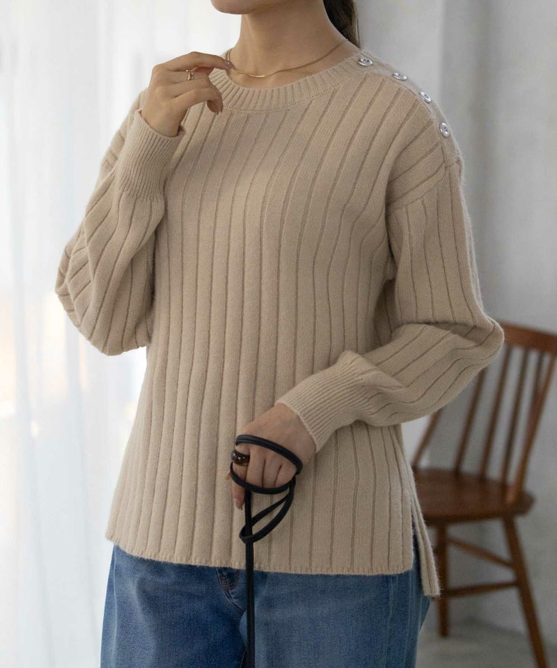 [期間限定knit]nAvy  もちり もちもち 洗えるニット 肩ボタンクルーネック レディース商品画像-6
