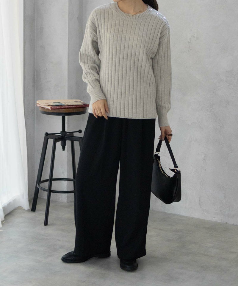 [期間限定knit]nAvy  もちり もちもち 洗えるニット 肩ボタンクルーネック レディース商品画像-7