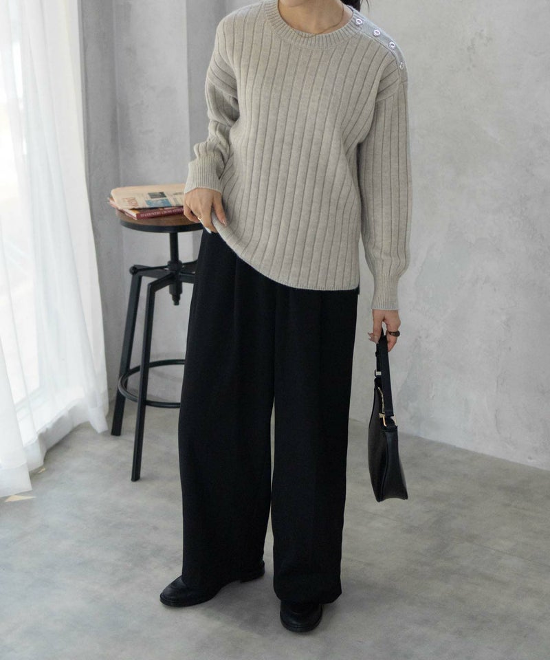 [期間限定knit]nAvy  もちり もちもち 洗えるニット 肩ボタンクルーネック レディース商品画像-8