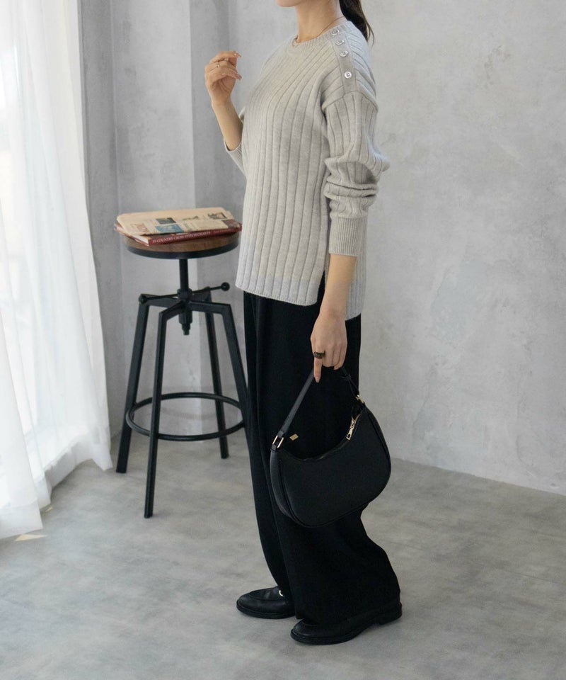 [期間限定knit]nAvy  もちり もちもち 洗えるニット 肩ボタンクルーネック レディース商品画像-9