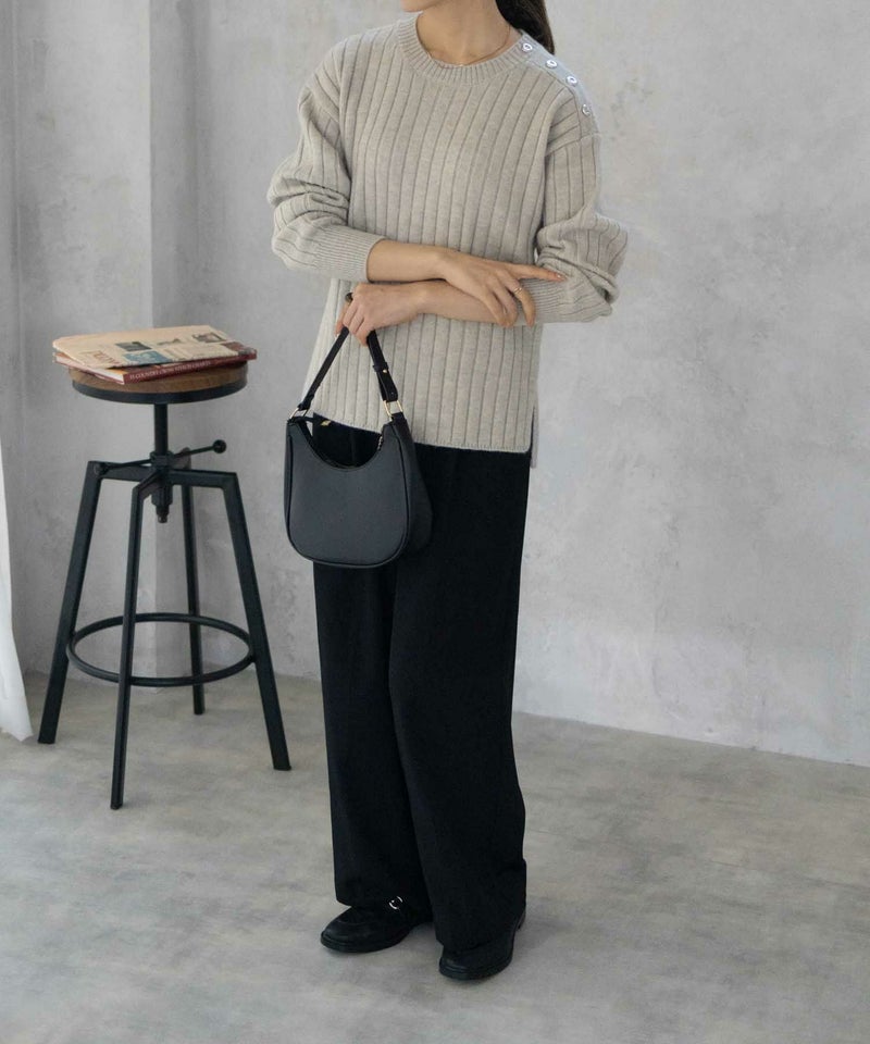 [期間限定knit]nAvy  もちり もちもち 洗えるニット 肩ボタンクルーネック レディース商品画像-10