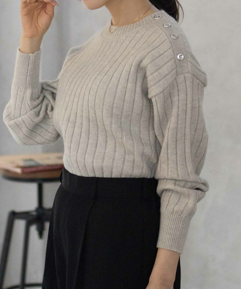 [期間限定knit]nAvy  もちり もちもち 洗えるニット 肩ボタンクルーネック レディース商品画像-17