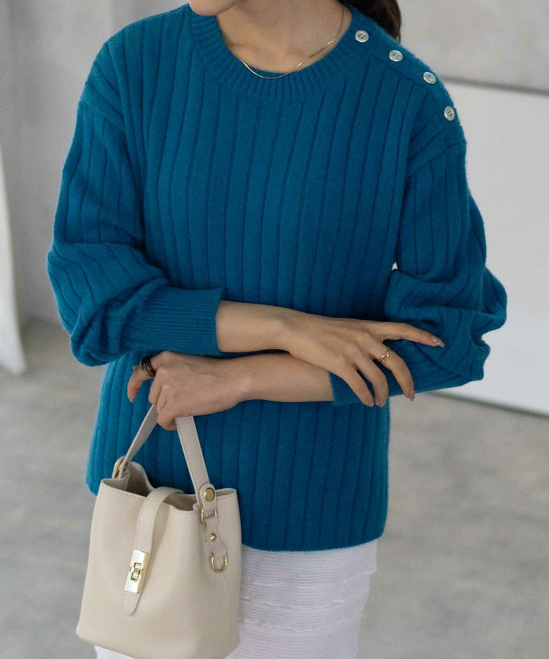 [期間限定knit]nAvy  もちり もちもち 洗えるニット 肩ボタンクルーネック レディース商品画像-23