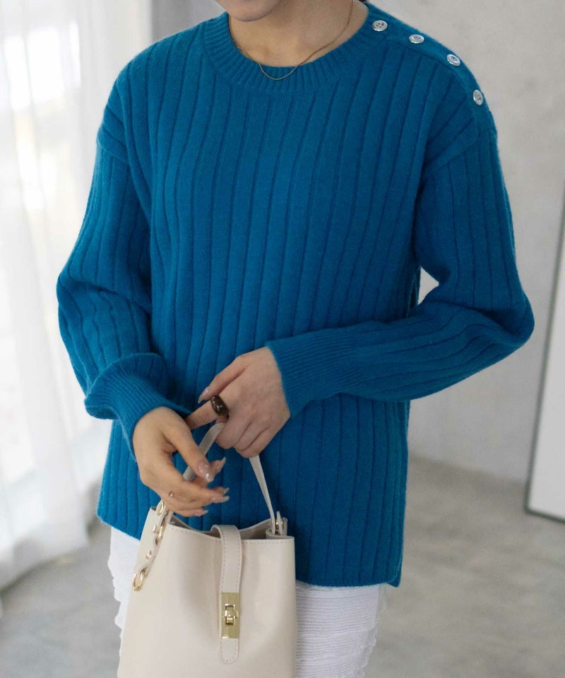 [期間限定knit]nAvy  もちり もちもち 洗えるニット 肩ボタンクルーネック レディース商品画像-24