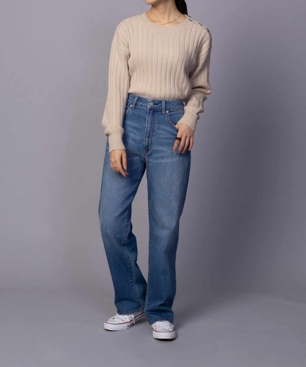 nAvy もちり もちもち 洗えるニット 肩ボタンクルーネック レディース