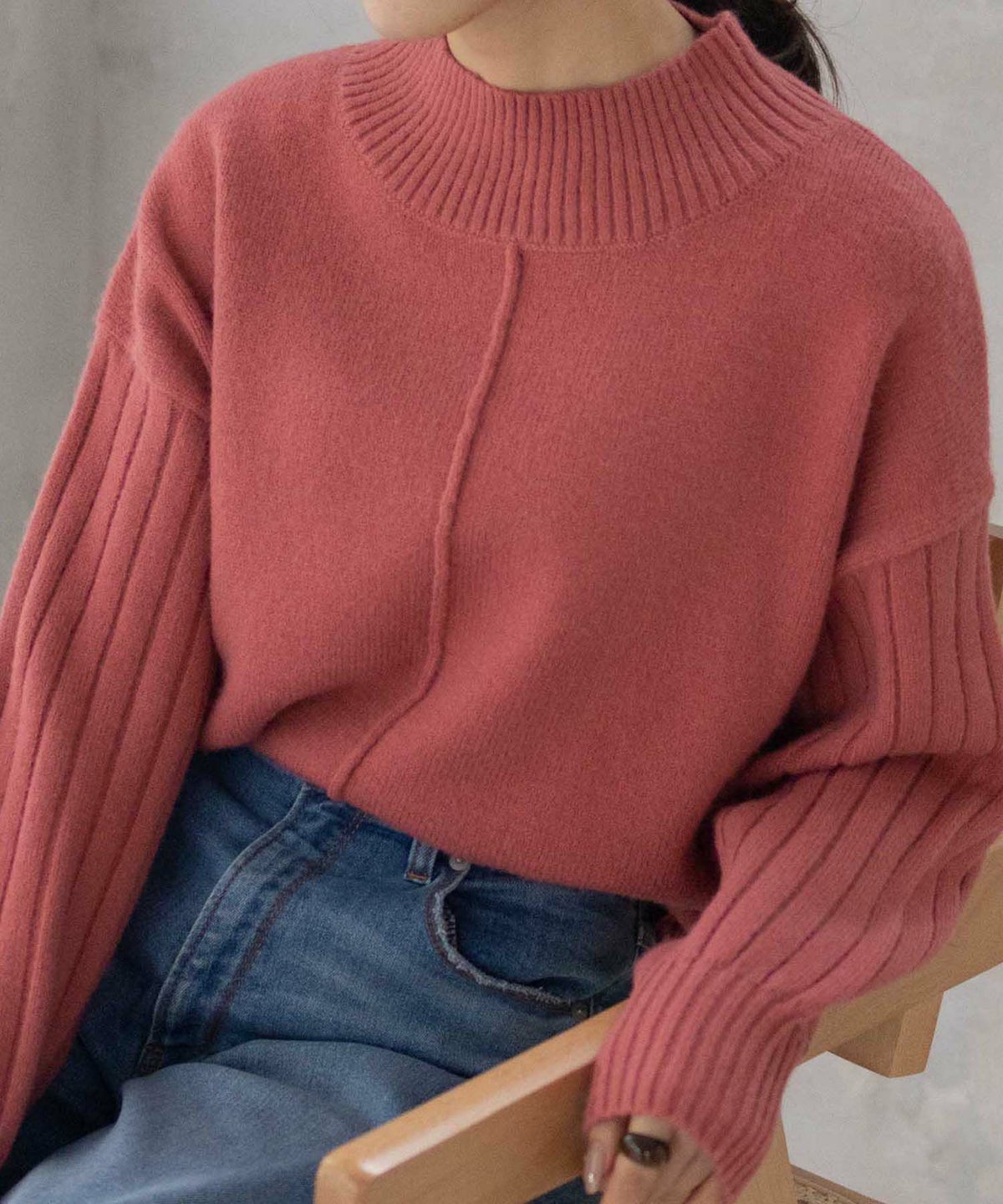 nAvy もちり もちもち 洗えるニット 切替ハイネック レディース