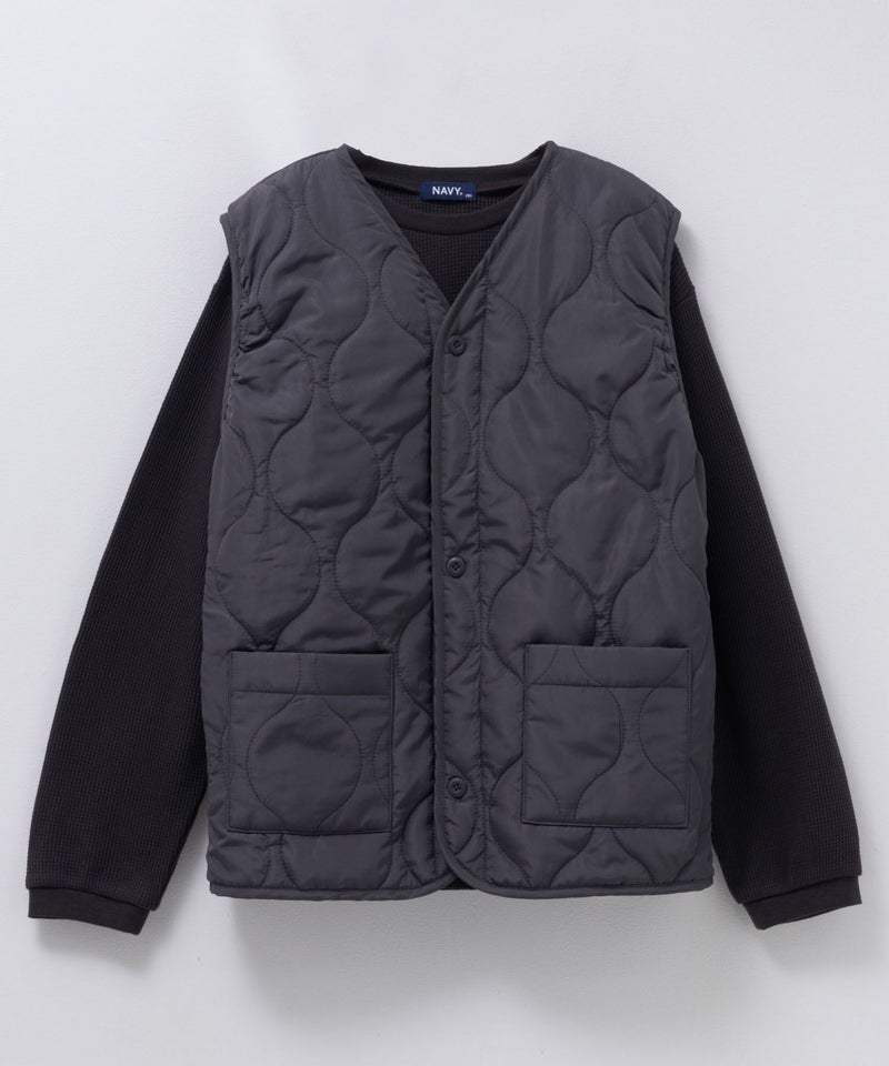 NAVY キルトベスト & ワッフル長袖Tシャツ セット アンサンブル キッズ商品画像-3