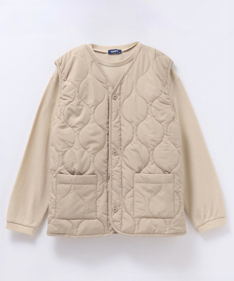 NAVY キルトベスト & ワッフル長袖Tシャツ セット アンサンブル キッズ商品画像-5