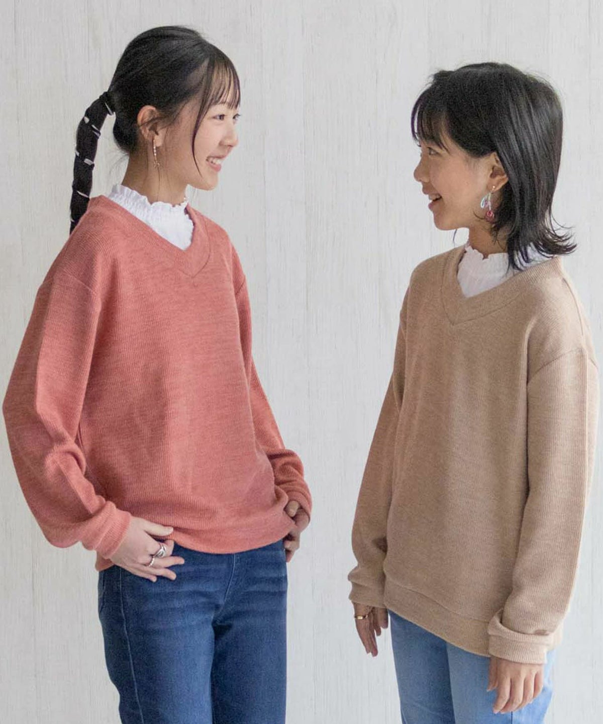 NAVY 襟フリルデザインレイヤード風ニットソー キッズ