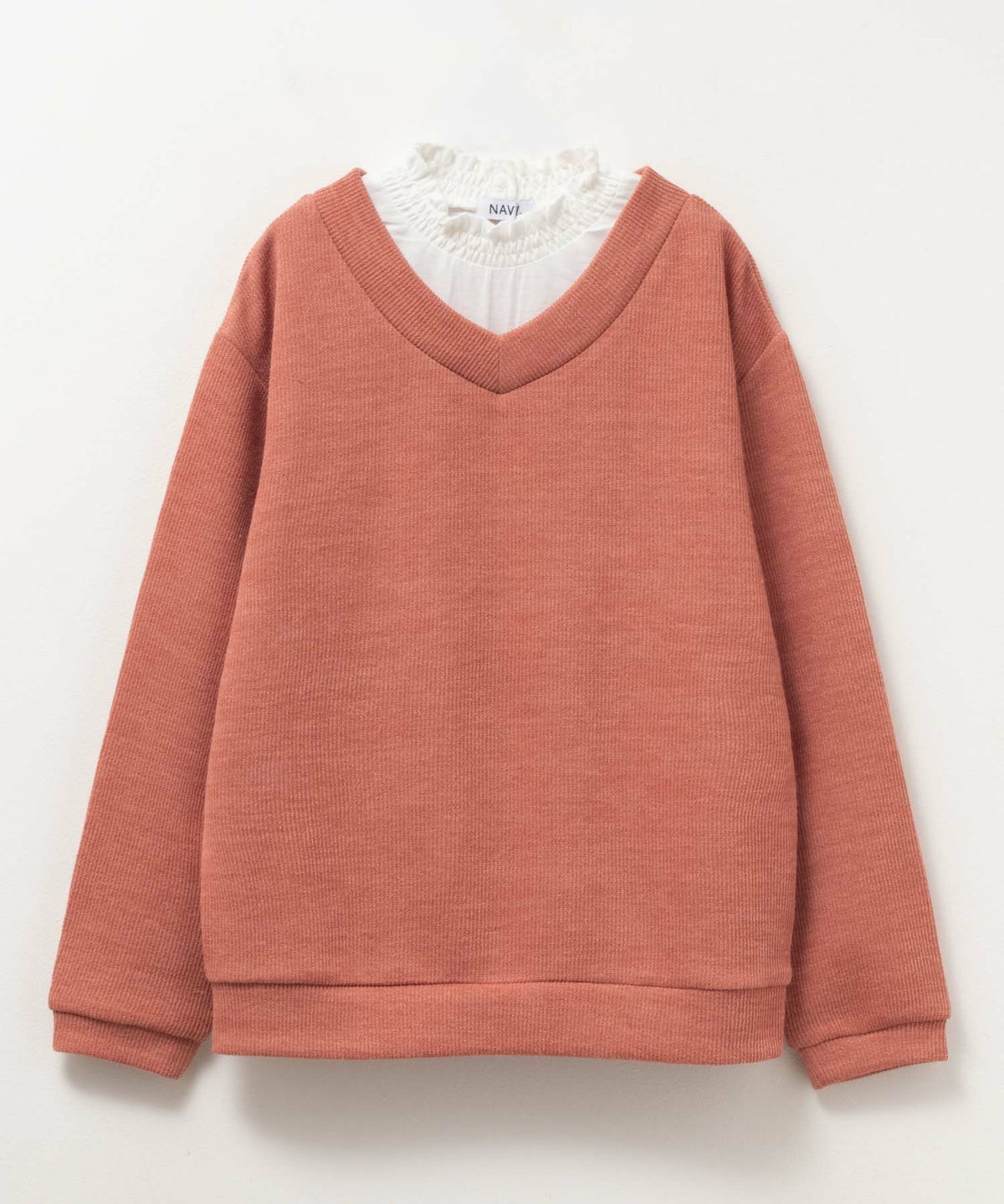 NAVY 襟フリルデザインレイヤード風ニットソー キッズ