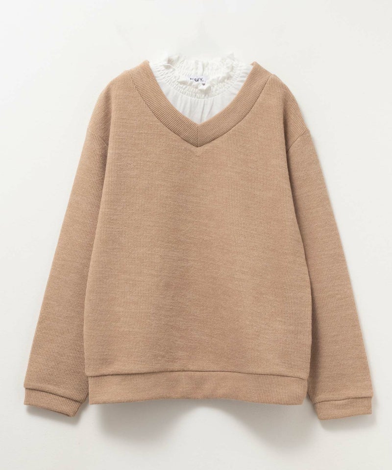 NAVY  襟フリルデザインレイヤード風ニットソー キッズ商品画像-6