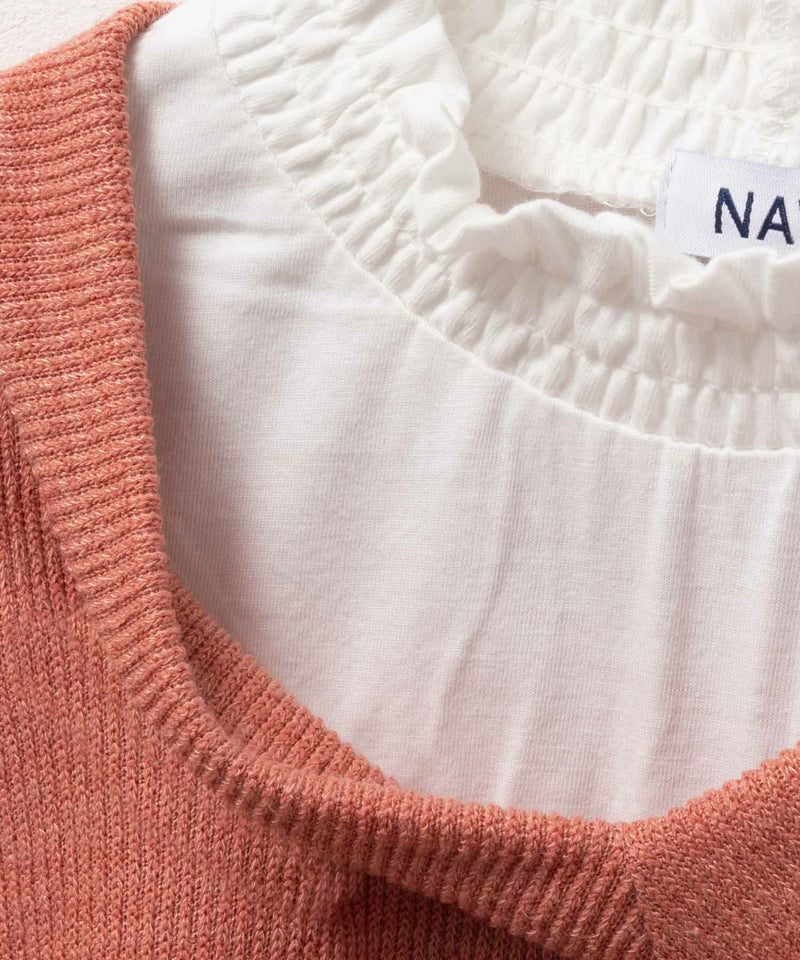 NAVY 襟フリルデザインレイヤード風ニットソー キッズ商品画像-8