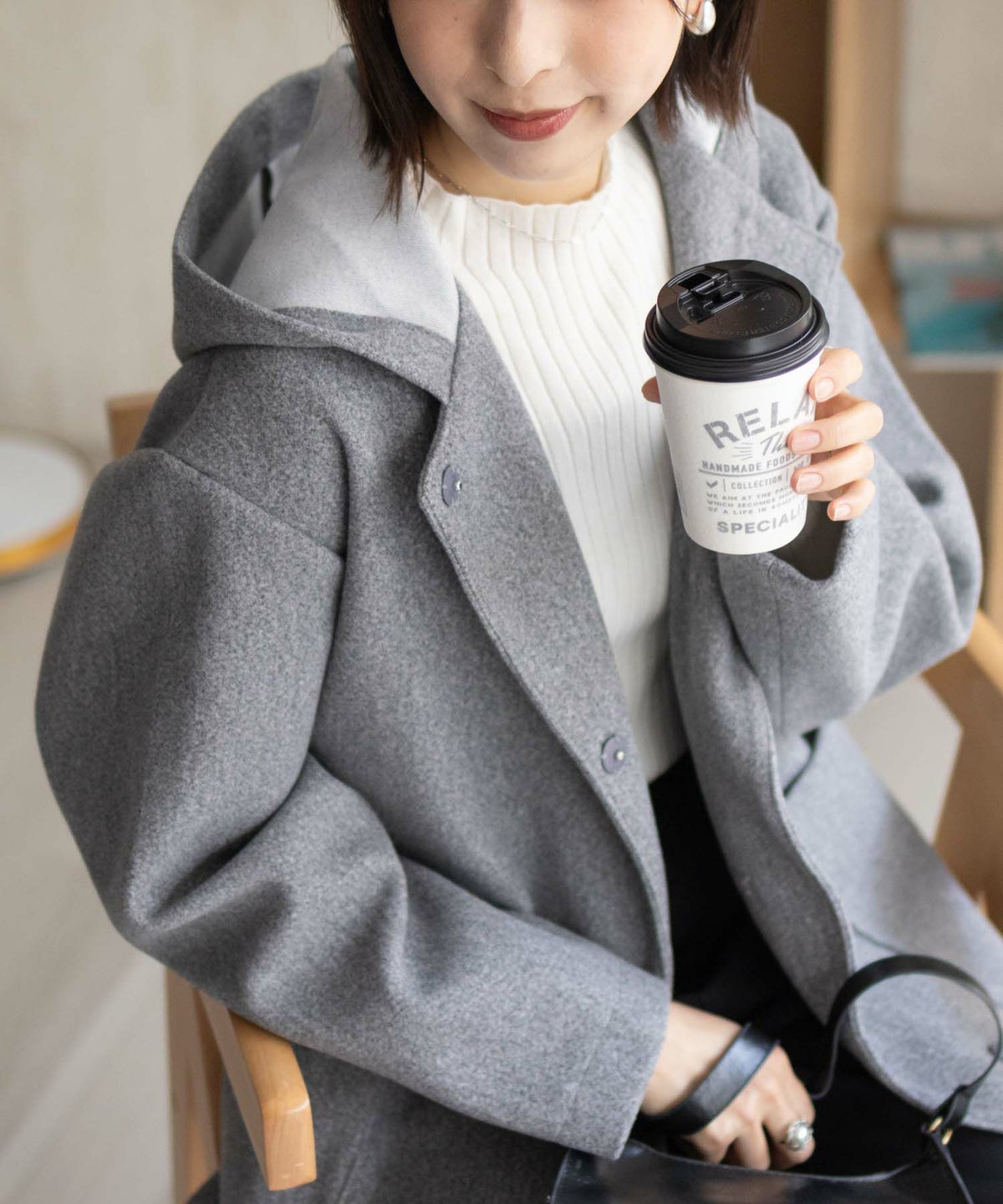 NAVY フードロングコート レディース