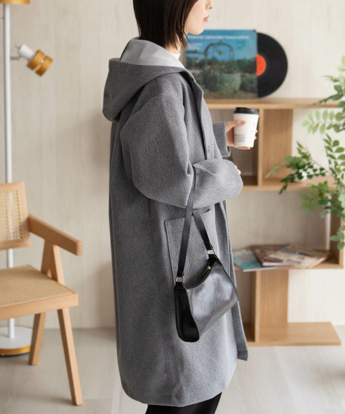 NAVY フードロングコート レディース