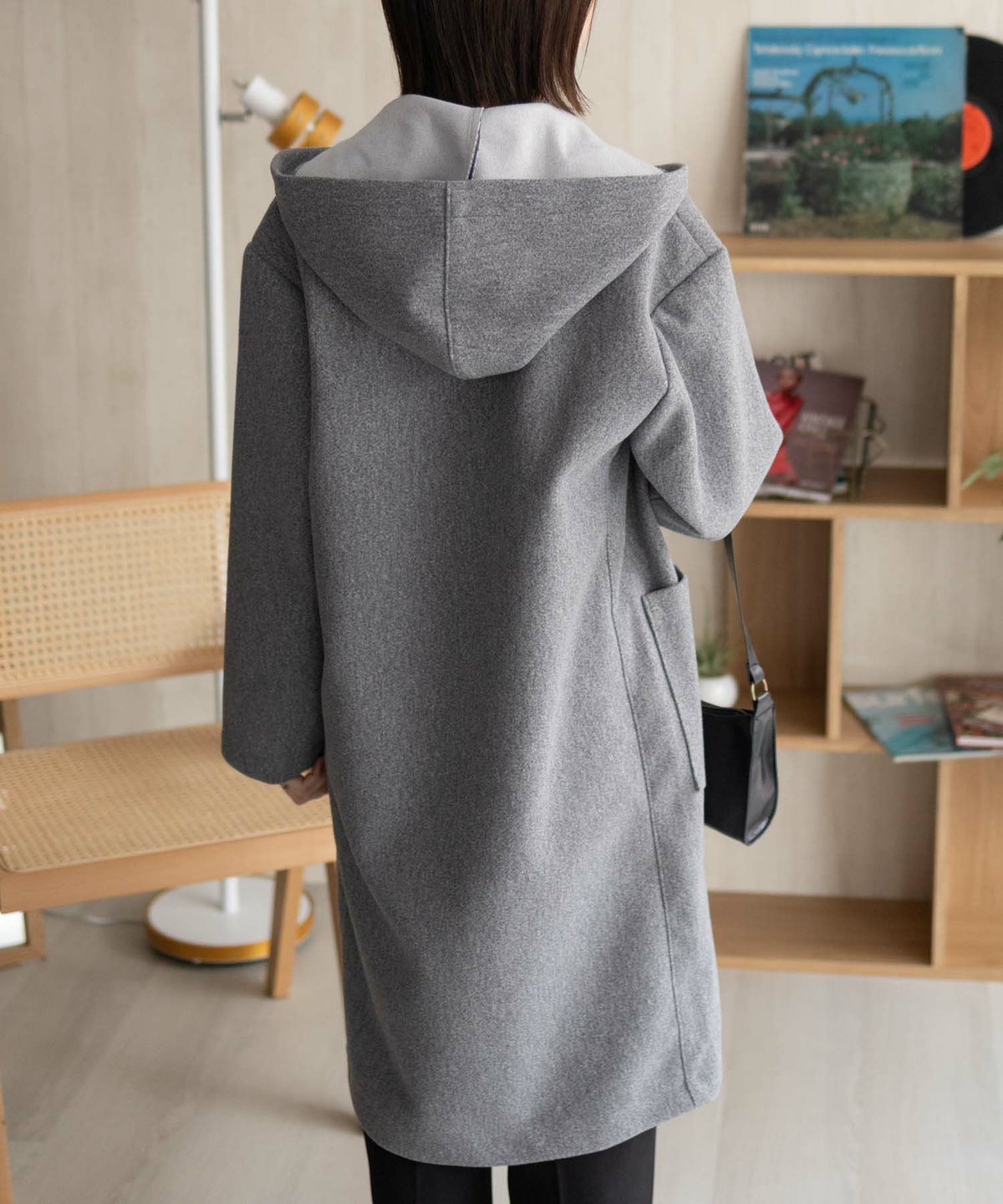 NAVY フードロングコート レディース