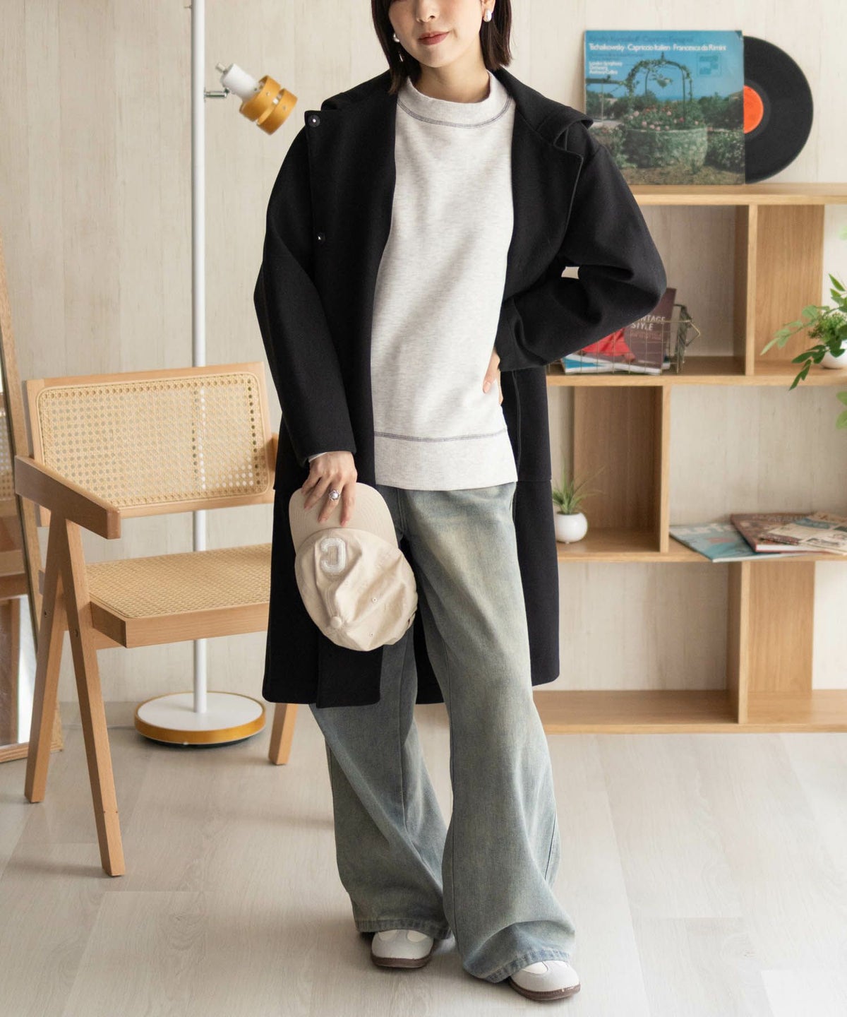 NAVY フードロングコート レディース