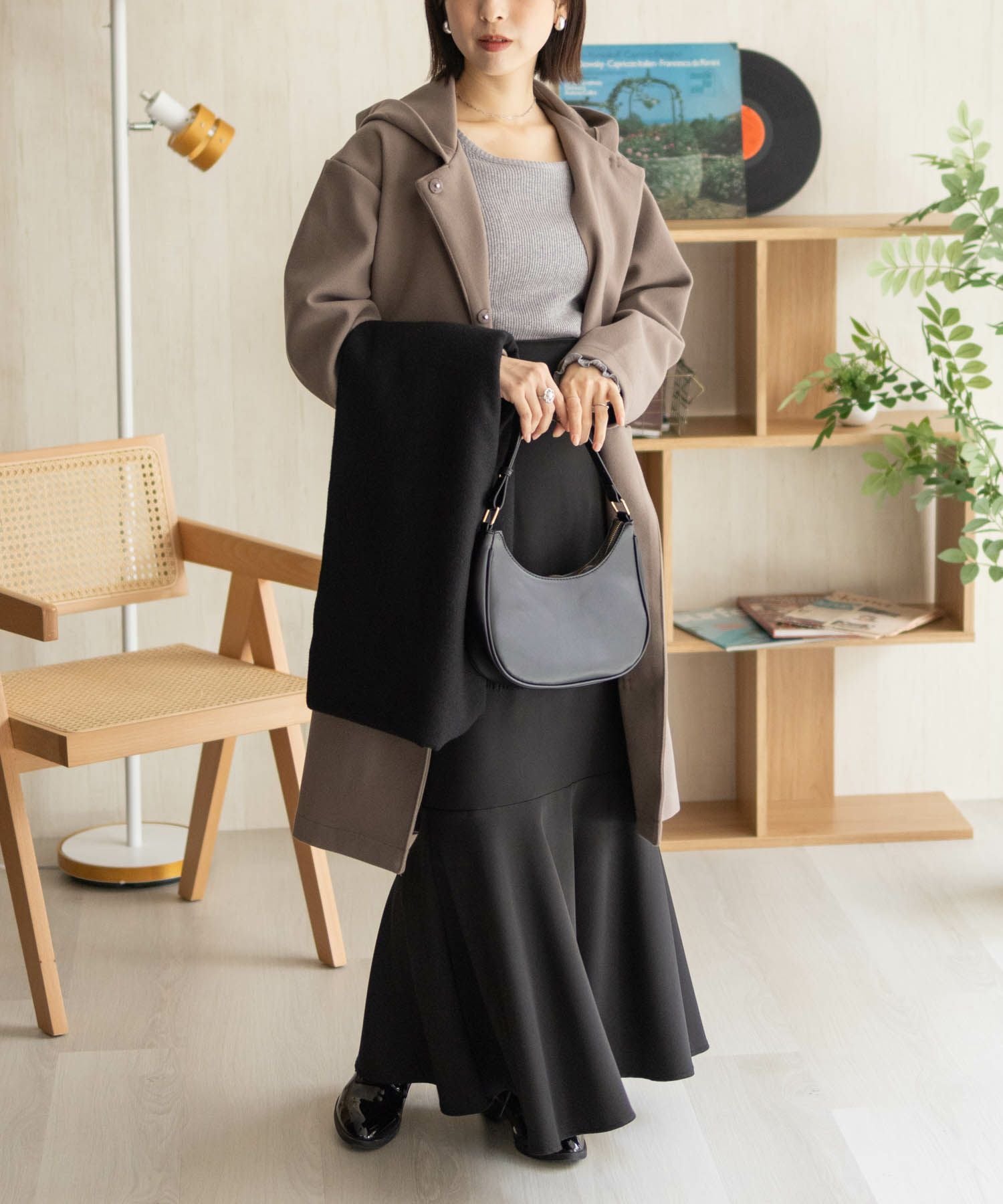 NAVY フードロングコート レディース