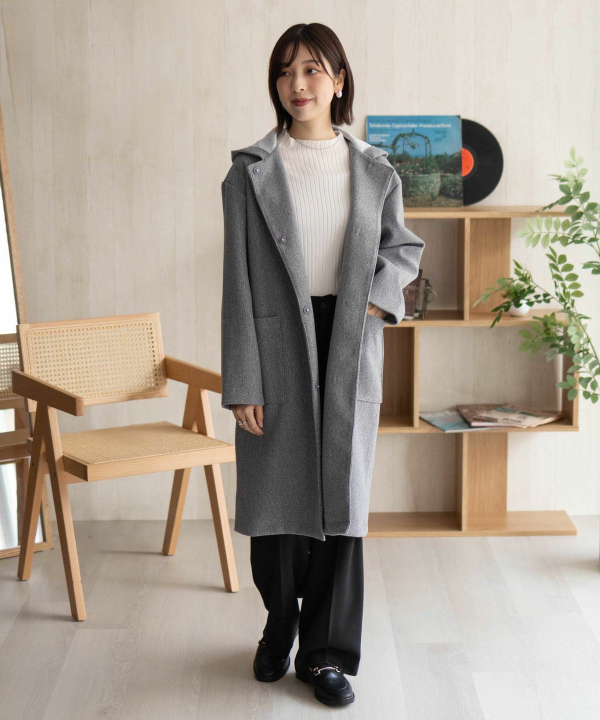 NAVY フードロングコート レディース