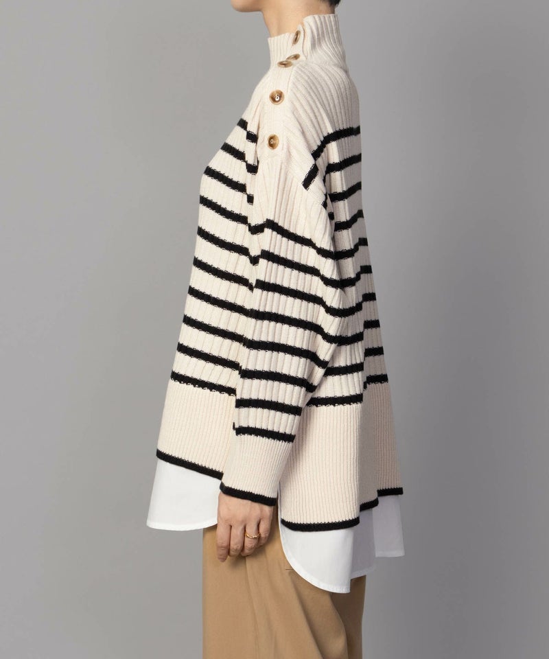 nAvy 肩ボタンフェイクレイヤードハイネックニットプルオーバー レディース商品画像-10