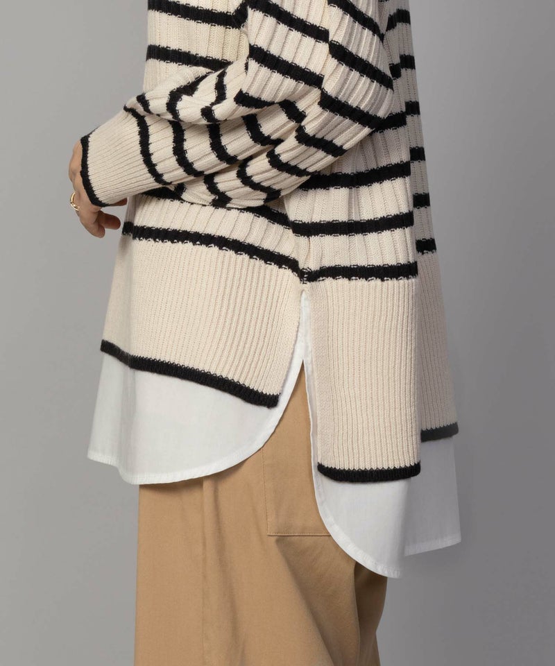 [期間限定knit]nAvy 肩ボタンフェイクレイヤードハイネックニットプルオーバー レディース商品画像-13