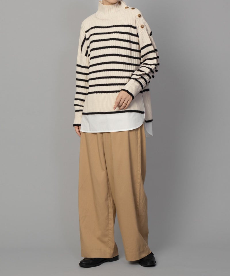 [期間限定knit]nAvy 肩ボタンフェイクレイヤードハイネックニットプルオーバー レディース商品画像-14