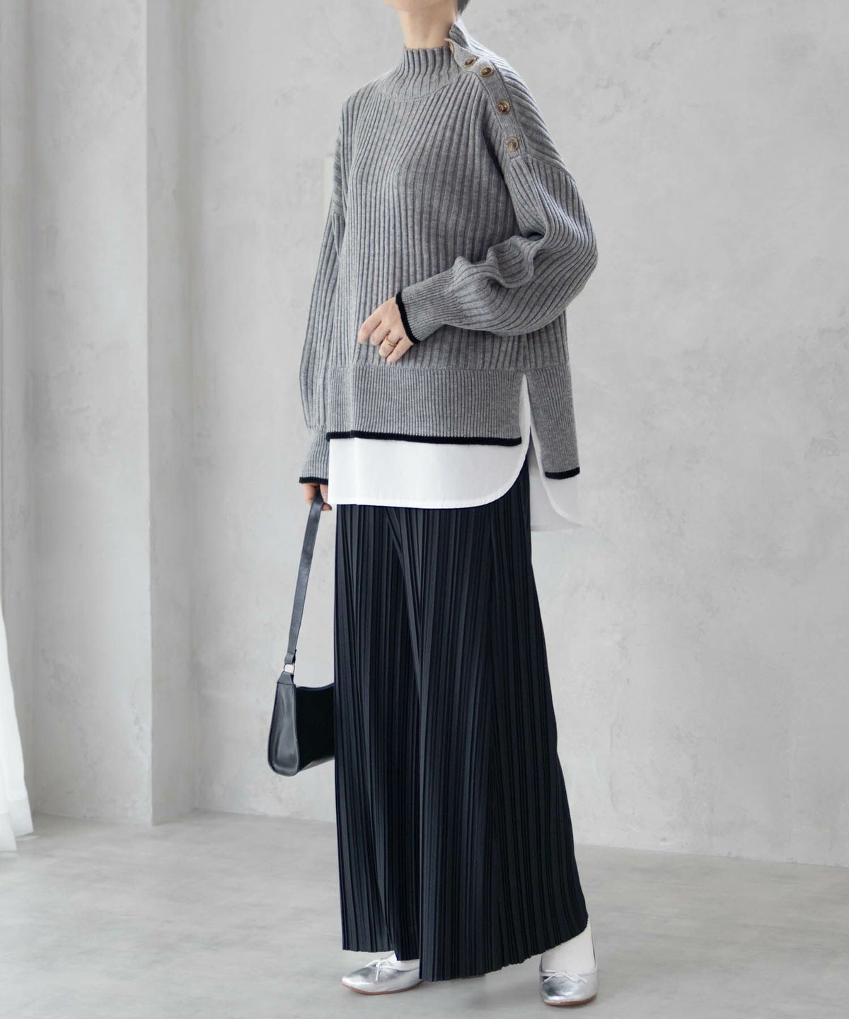 nAvy 肩ボタンフェイクレイヤードハイネック レディース