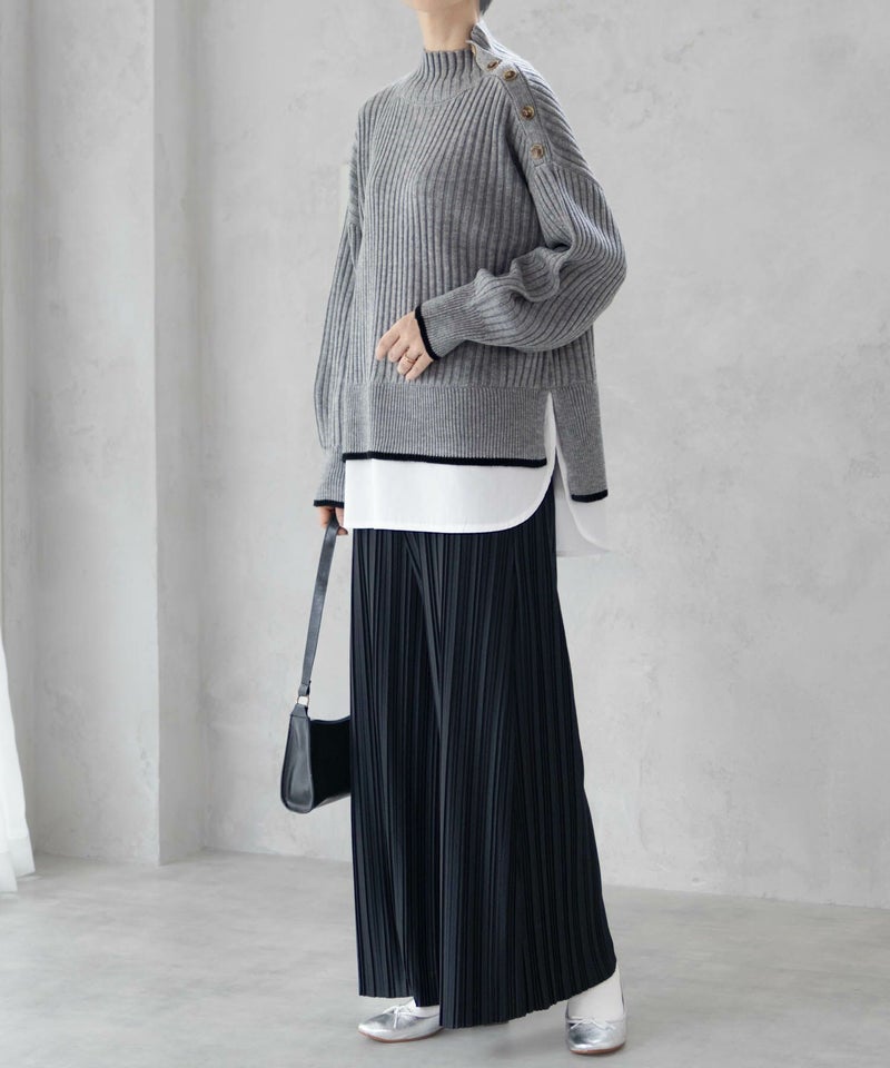 [期間限定knit]nAvy 肩ボタンフェイクレイヤードハイネックニットプルオーバー レディース商品画像-15