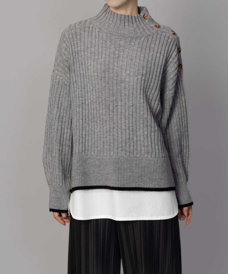 [期間限定knit]nAvy 肩ボタンフェイクレイヤードハイネックニットプルオーバー レディース商品画像-16