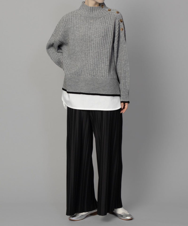 [期間限定knit]nAvy 肩ボタンフェイクレイヤードハイネックニットプルオーバー レディース商品画像-17