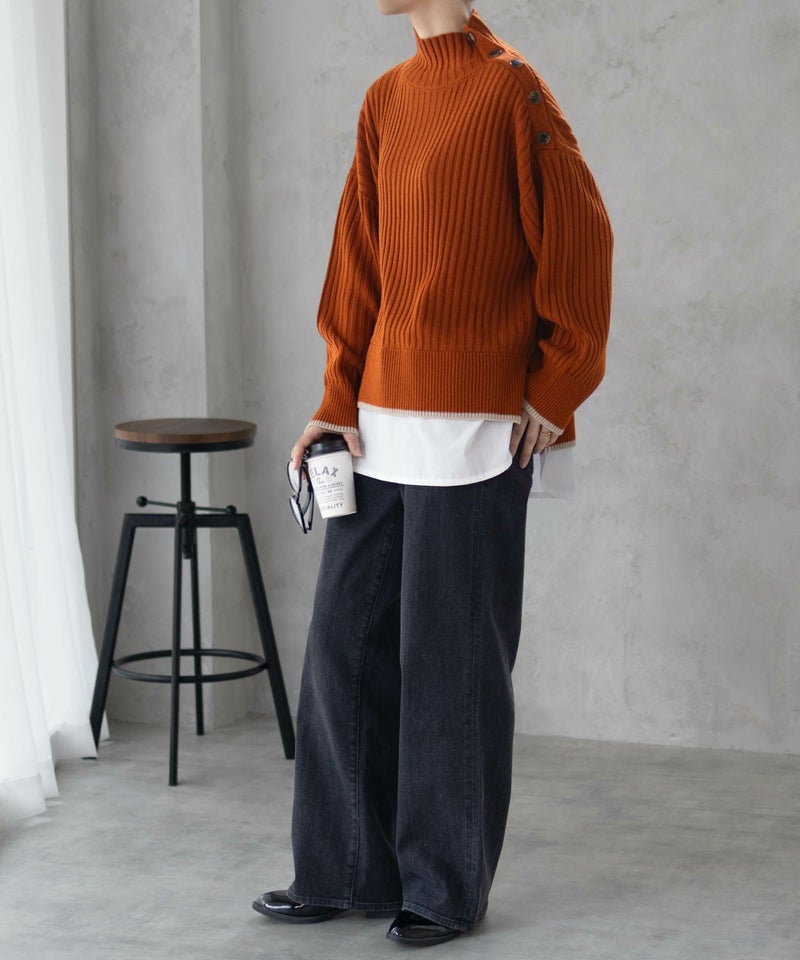 [期間限定knit]nAvy 肩ボタンフェイクレイヤードハイネックニットプルオーバー レディース商品画像-18