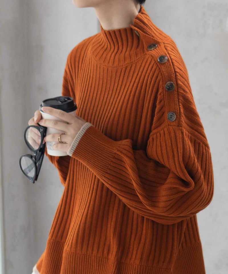 [期間限定knit]nAvy 肩ボタンフェイクレイヤードハイネックニットプルオーバー レディース商品画像-19