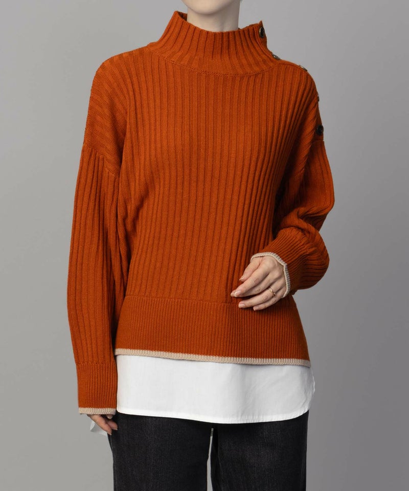 [期間限定knit]nAvy 肩ボタンフェイクレイヤードハイネックニットプルオーバー レディース商品画像-20