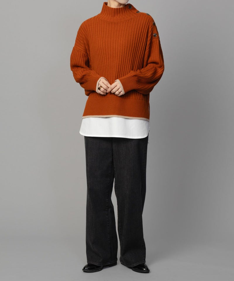 [期間限定knit]nAvy 肩ボタンフェイクレイヤードハイネックニットプルオーバー レディース商品画像-21