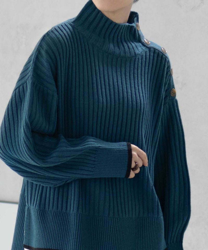 [期間限定knit]nAvy 肩ボタンフェイクレイヤードハイネックニットプルオーバー レディース商品画像-23
