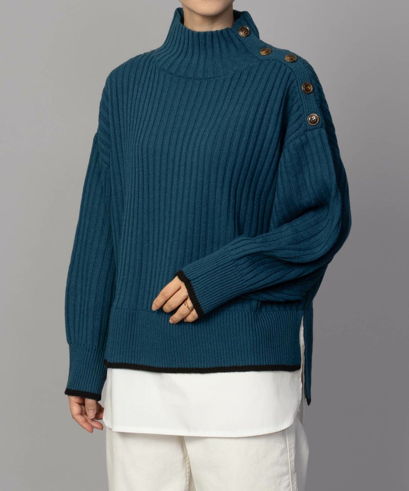 [期間限定knit]nAvy 肩ボタンフェイクレイヤードハイネックニットプルオーバー レディース商品画像-24