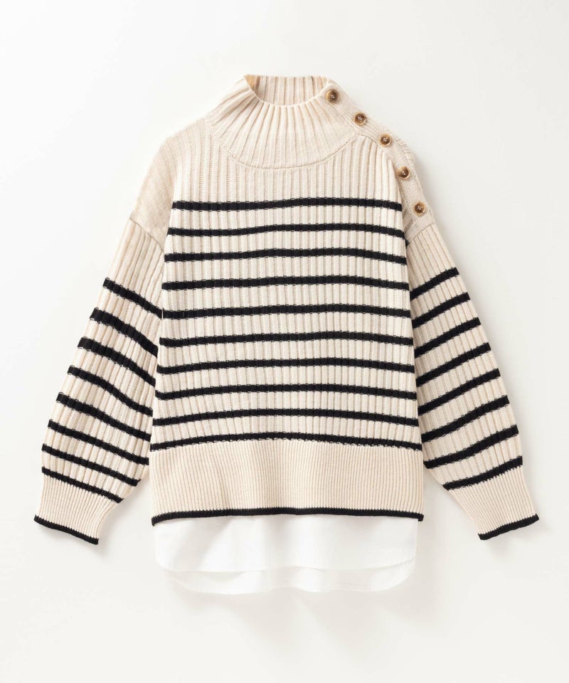 [期間限定knit]nAvy 肩ボタンフェイクレイヤードハイネックニットプルオーバー レディース商品画像-29