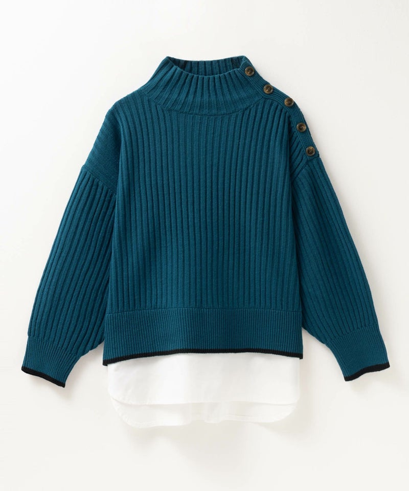[期間限定knit]nAvy 肩ボタンフェイクレイヤードハイネックニットプルオーバー レディース商品画像-35