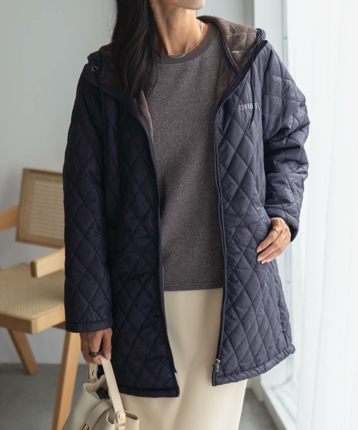 CONVERSE キルト中綿フードジャケット レディース